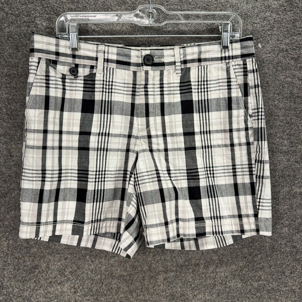 Dockers Shorts Women 8 Black Plaid Mid Rise Bermuda Cotton Pockets Flat Front